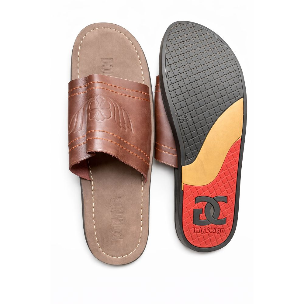 Mens Embossed Faux Leather Slide Sandals